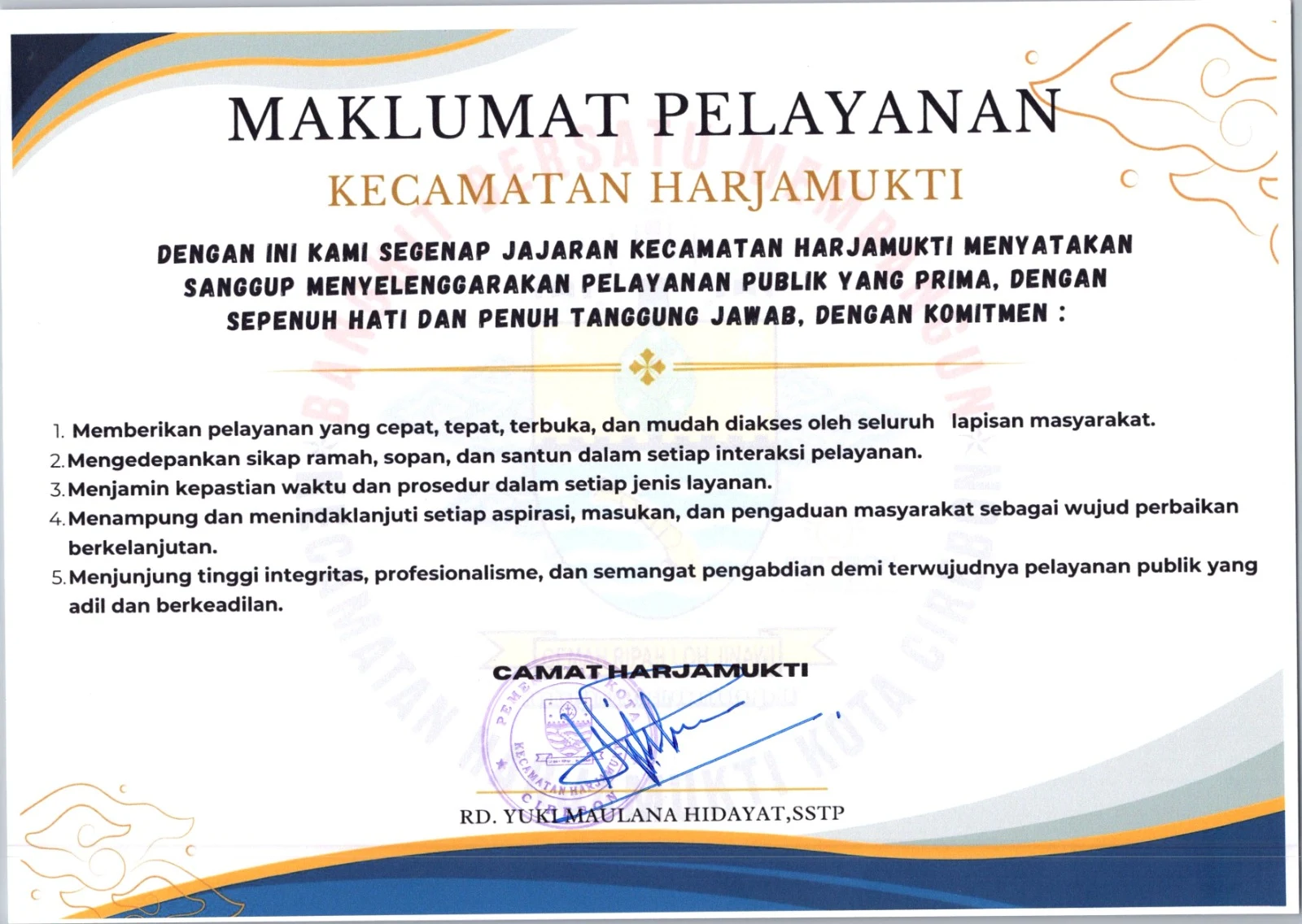 Maklumat Pelayanan Kecamatan Harjamukti: Wujud Komitmen Memberikan Pelayanan Publik yang Prima